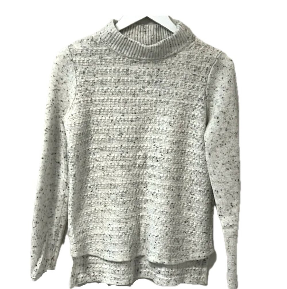 Design History Sweater Womens L Winter White Black Speckled Mock Turtle Long Slv